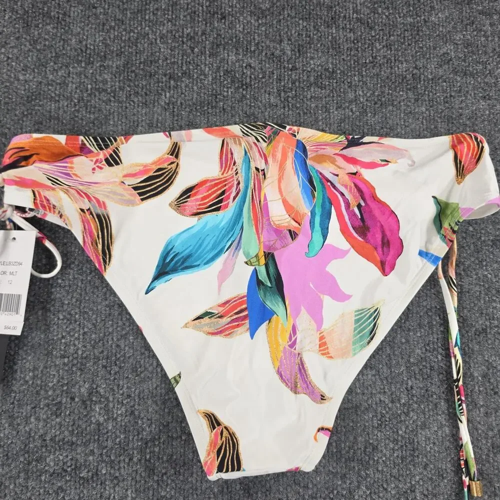 La Blanca Women's Size 12 Multicolor Floral Side Tie Bikini Bottom Swimwear